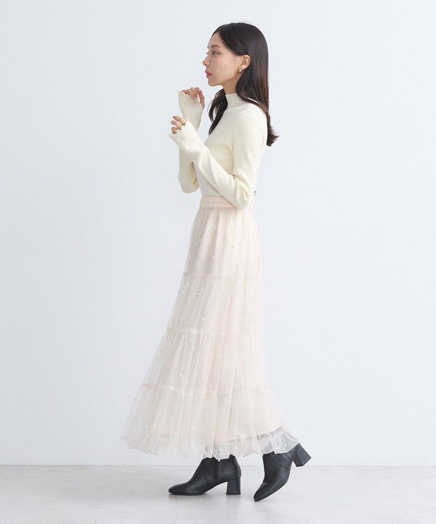 earth music&ecology チュールパールスカート Ivory