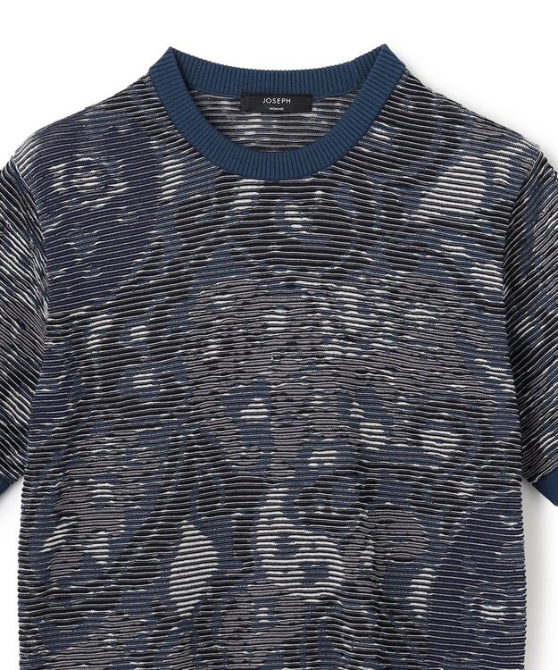 JOSEPH HOMME オリエンタルブラインドジャガード　クルーネック半袖ニットTEE ネイビー系