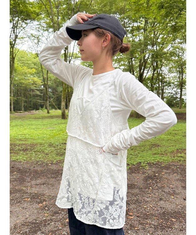 Green Parks AnriettMusee シャーリングスリーブＴシャツ＋レースキャミソールＳＥＴ Off White