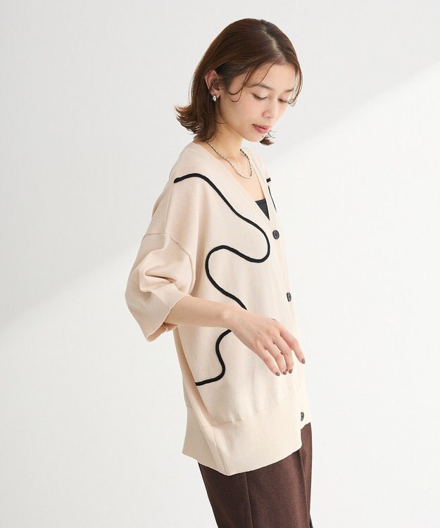 Green Parks 刺繍コードＶネックカーディガン Light Beige