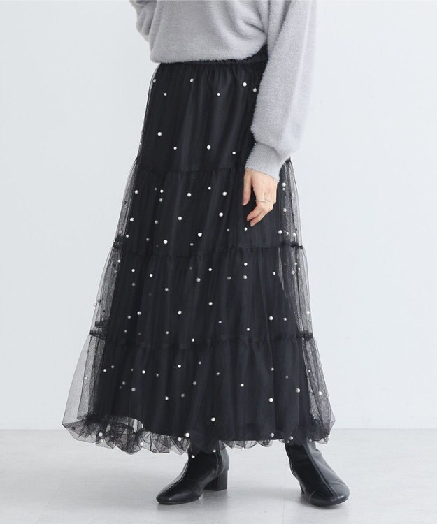 earth music&ecology チュールパールスカート Black