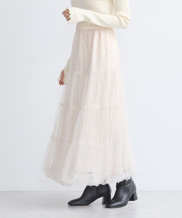 earth music&ecology チュールパールスカート Ivory