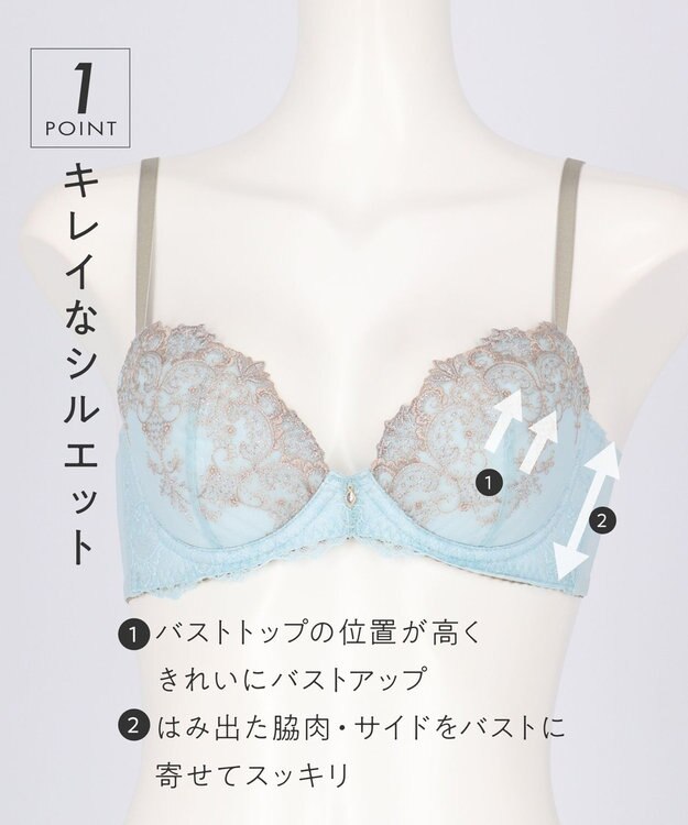 AMPHI ブラジャー パーソナル設計 脇高 背中スムージング A～Gカップまで対応 大きいサイズ 【stylist 4U スタイリストフォーユー】 ブラ BOG313 アンフィ／ワコール ターコイズ