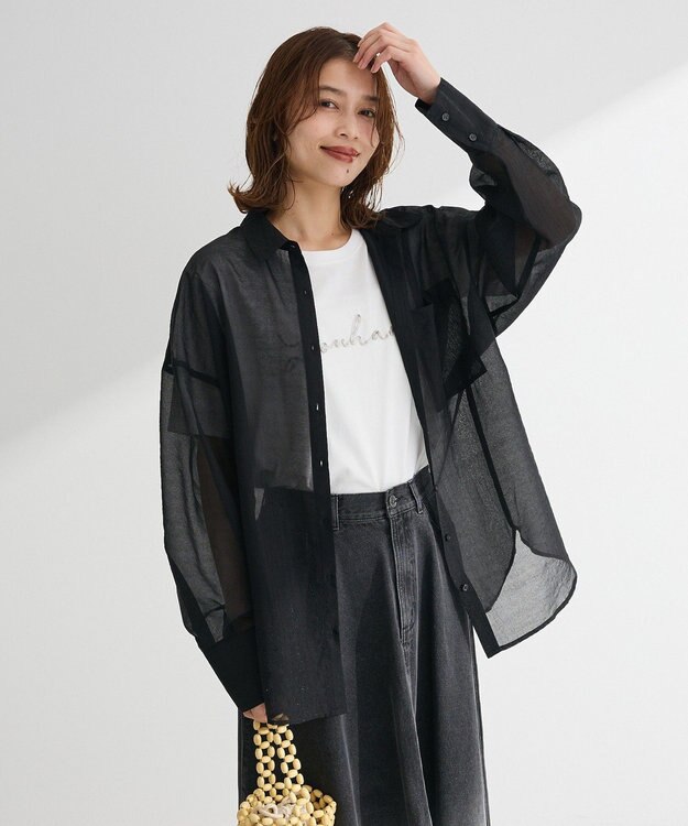 Green Parks 　・ＥＬＥＮＣＡＲＥ　ＤＵＥ　ラメシアー長袖シャツ Charcoal Gray