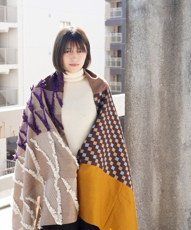 POLS ウールカットジャカードストール ベージュ