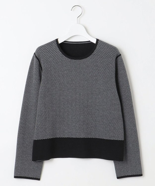 自由区 【WEB限定・マルチウェイ・洗える】ヘリンボーン柄リバーシブルニット セットアップ ブラック×グレー柄