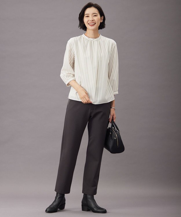 J.PRESS LADIES L TW ストライプ＆チェック カットソー ホワイト系1