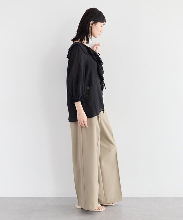 YECCA VECCA ラッフルリボンシアーブラウス Black