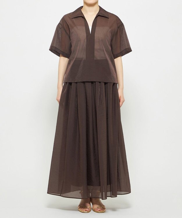 uncrave シアー オーガンジー ショート シャツ ブラウン