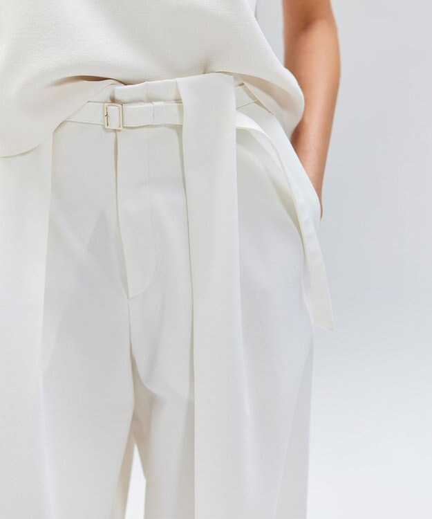 BEIGE， 【セットアップ対応・洗える・Precious 10月号掲載】ZEPHYR / ウールライクタックベルトワイドパンツ Ecru