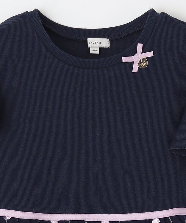 ANY KIDS 刺繍チュールガーリー ワンピース ネイビー