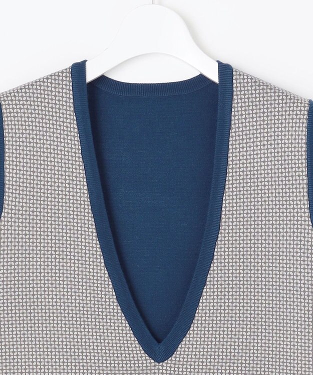 自由区 【リバーシブル・セットアップ対応・洗える】レーヨンストレッチリバーシブルニット ジャンパースカート リッツブルー×シャンパン