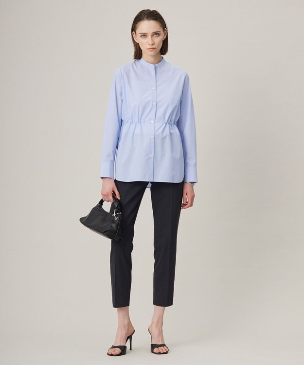 ICB 【洗える】 クリーンブロード バンドカラーシャツ ブルーストライプ系