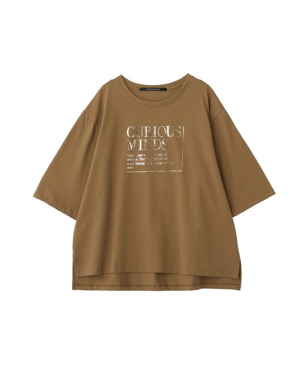 YECCA VECCA 【UVカット】ワイドスリーブ箔プリントTee Dark Beige