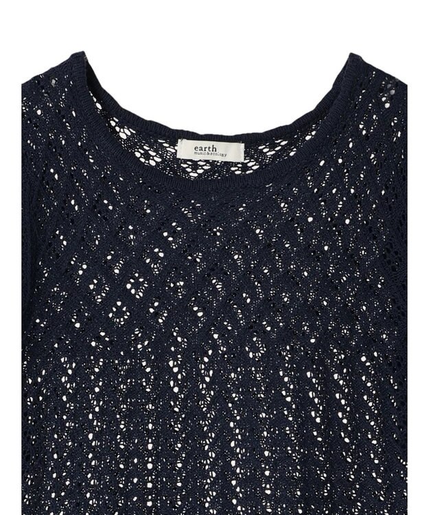 earth music&ecology 裾レース透かしニットプルオーバー Navy