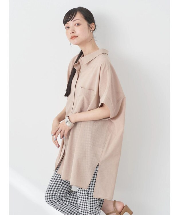 earth music&ecology 配色ステッチＢＩＧシャツ Beige