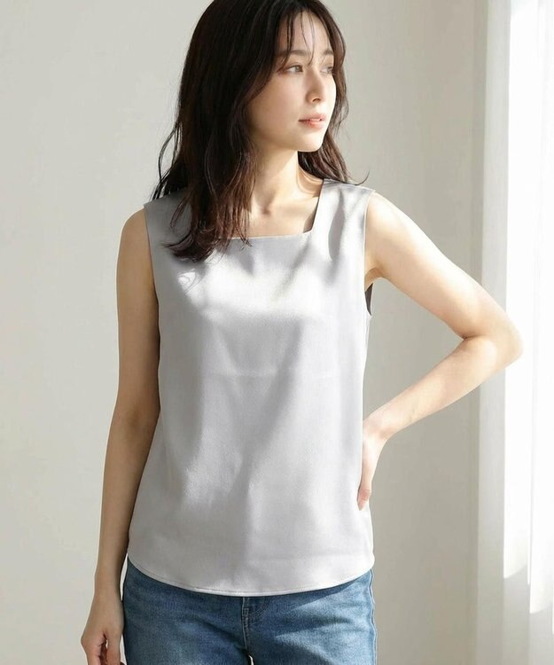 ANY SIS 【2WAY】サテン タンクトップ ライトグレー