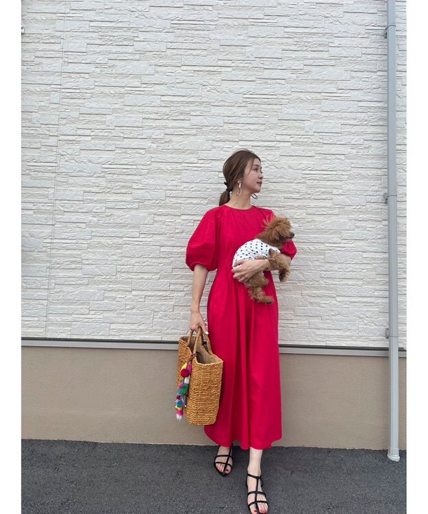 Green Parks ボリューム袖ロングワンピース Red