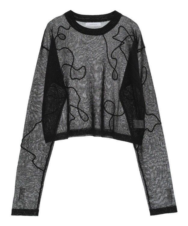 Green Parks ・ＡＮＤＳＥＡＲＣＨ　コード刺繍シアーニット Black