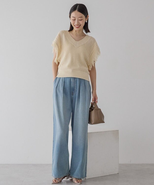 AMERICAN HOLIC 袖フリンジショート丈プルオーバー Ecru