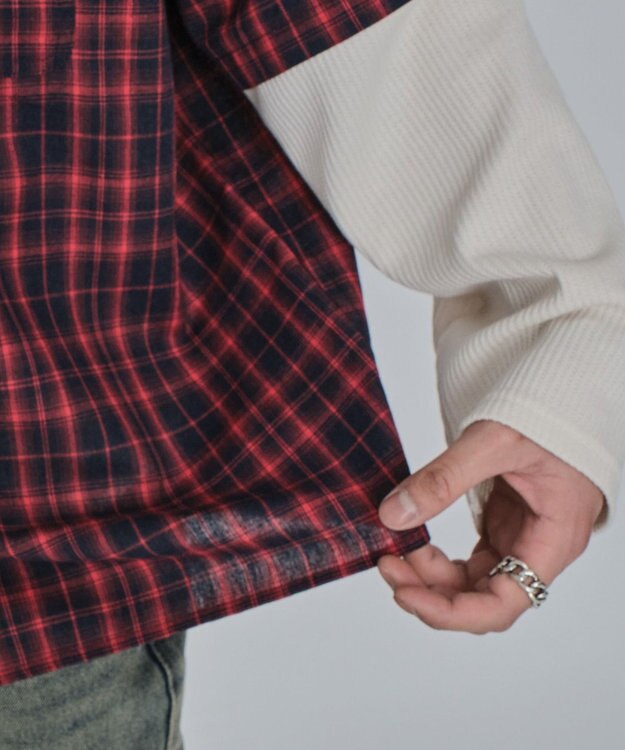 WEGO 【ユニセックス着用ITEM/MLサイズ展開】チェックレイヤードシャツ（LS） レッドチェック1