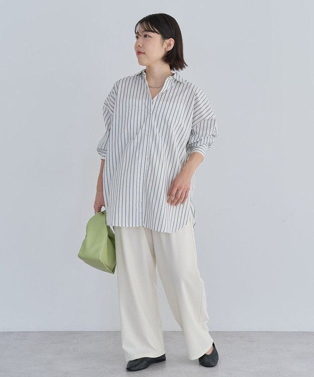 Green Parks イージーケアストライプシャツ Off White