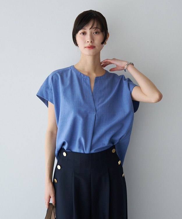 YECCA VECCA 【マシンウォッシャブル】サラサラスキッパーブラウス Blue