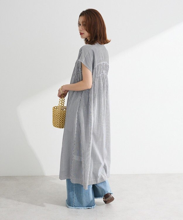 Green Parks Ｉ　シャーリングワンピース Stripe Navy