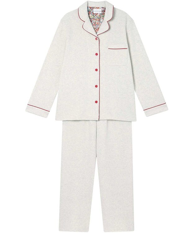 une nana cool 【綿混】ソフトコットンリブ 長袖開襟パジャマ MADE WITH LIBERTY FABRIC ホワイト系
