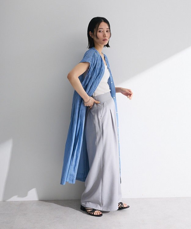 Green Parks Ｉ　シャーリングワンピース Stripe Navy