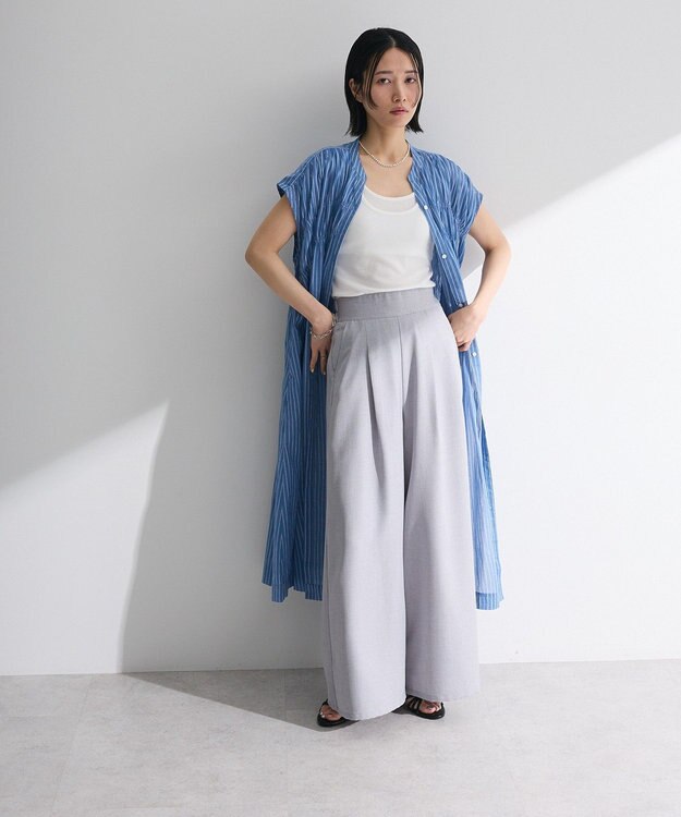 Green Parks Ｉ　シャーリングワンピース Stripe Navy