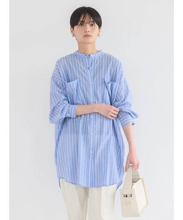 AMERICAN HOLIC イージーケア＋接触冷感　Ｗポケットシャツチュニック Stripe Navy