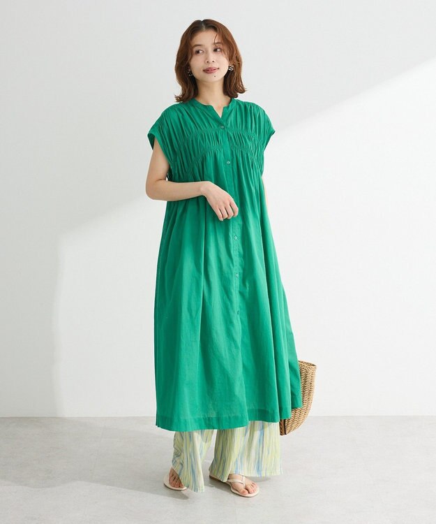 Green Parks Ｉ　シャーリングワンピース Stripe Navy