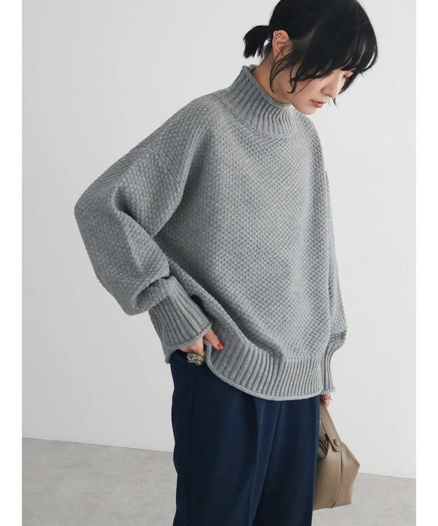 Green Parks 洗える　カノコ編みニットプルオーバー Gray Mixture