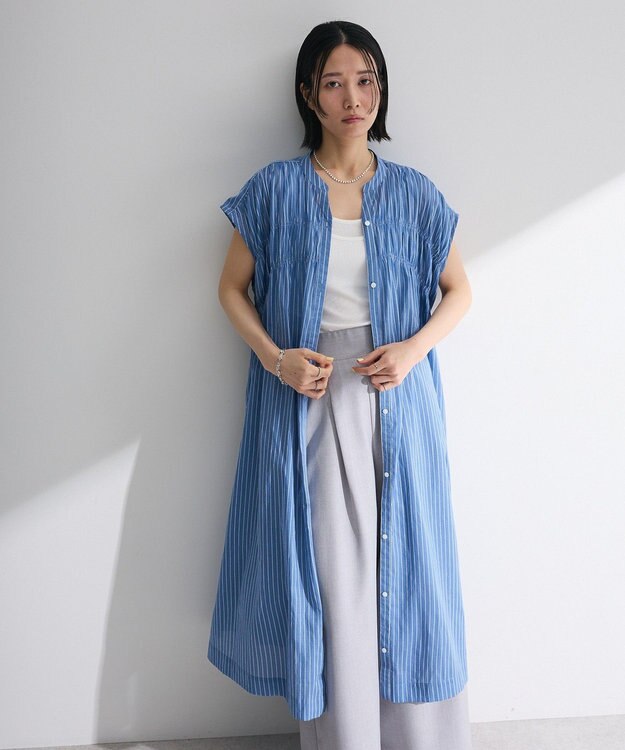 Green Parks Ｉ　シャーリングワンピース Stripe Navy