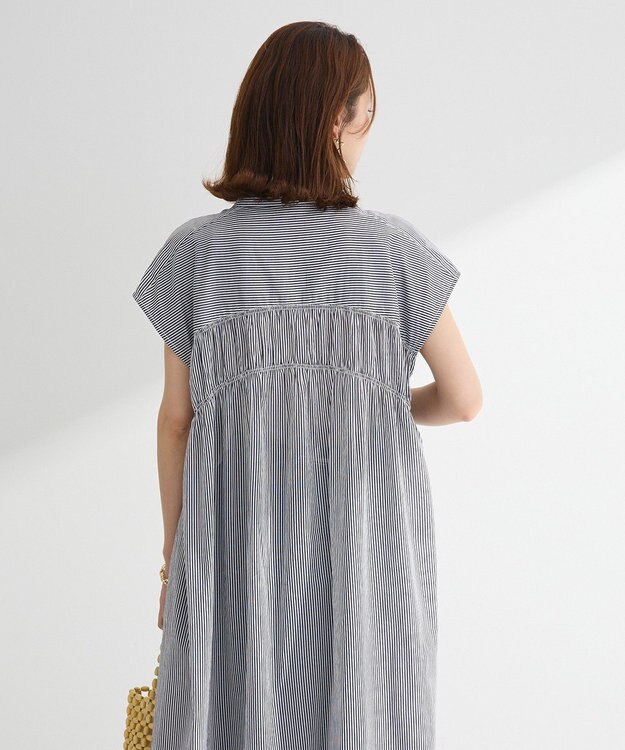 Green Parks Ｉ　シャーリングワンピース Stripe Navy