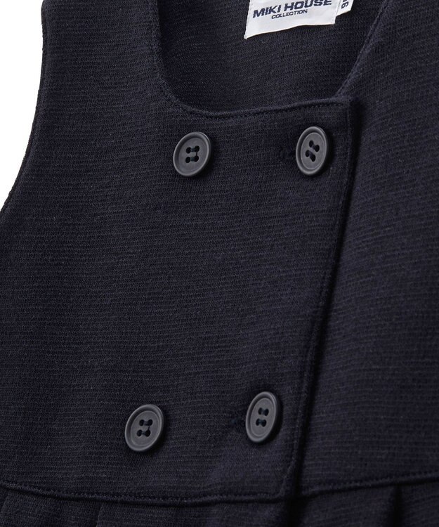 MIKI HOUSE HOT BISCUITS 【90-130cm】ポンチジャージ素材のジャンパースカート 紺