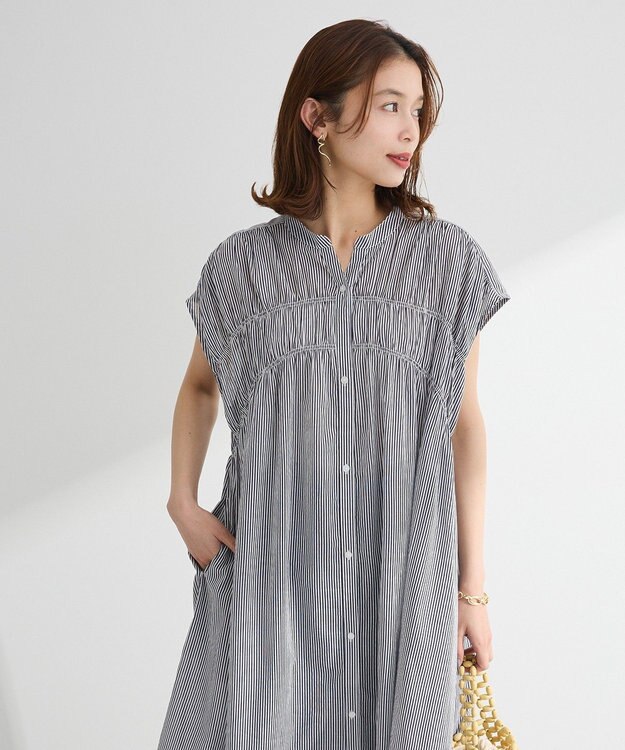 Green Parks Ｉ　シャーリングワンピース Stripe Navy