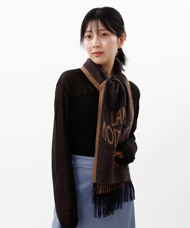AURORA 【 LANVIN COLLECTION（ランバン コレクション） 】カシミヤ100%ジャカードマフラー(WASH) キャメル