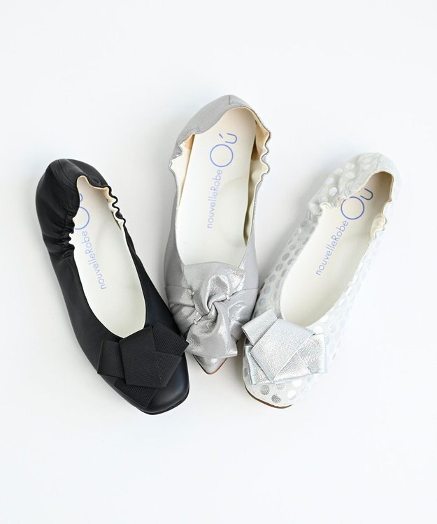 nouvelleRobe Oū 新色追加【本革・高反発】Butterfly knot ポインテッドトゥ パンプス ガンメタリック