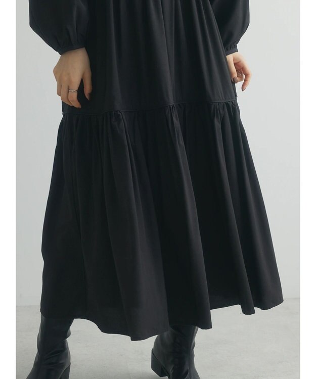 Green Parks armonia. ティアード配色パイピングワンピース Black