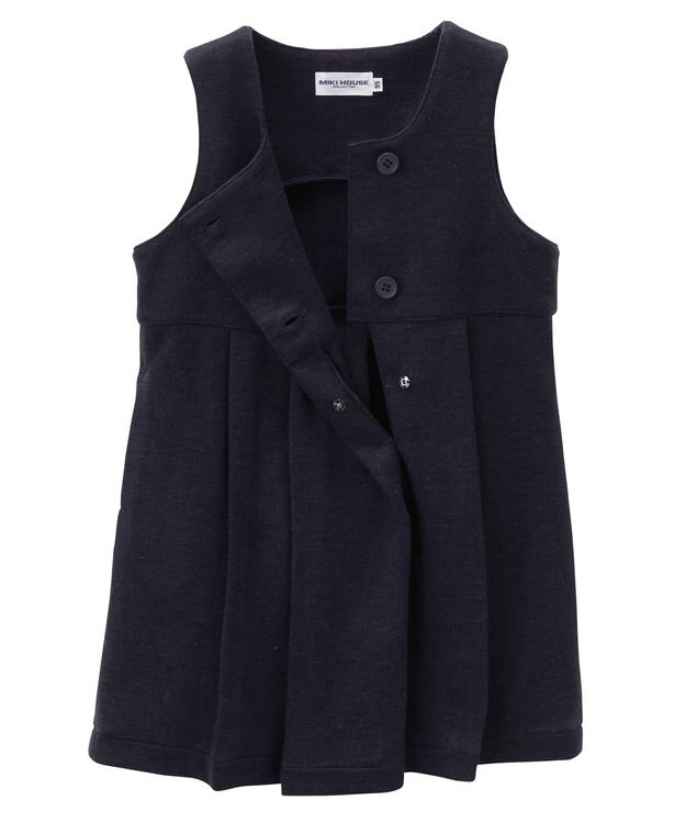 MIKI HOUSE HOT BISCUITS 【90-130cm】ポンチジャージ素材のジャンパースカート 紺