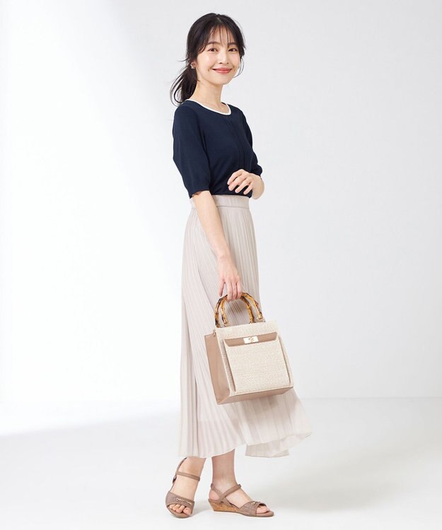 ANY SIS 【洗える】メタルポイント配色 ニット ネイビー×アイボリー