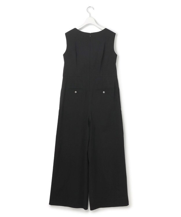 23区 S 【洗える】リネンレーヨンストレッチ スクエアネック オールインワン ブラック系