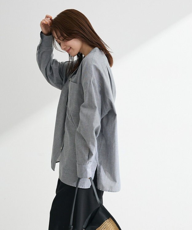 Green Parks 綿麻混Ｖネックオーバーサイズシャツ Gray