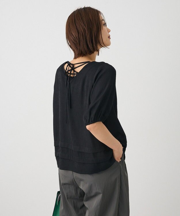 CRAFT STANDARD BOUTIQUE バックレースアップバルーンスリーブブラウス Black