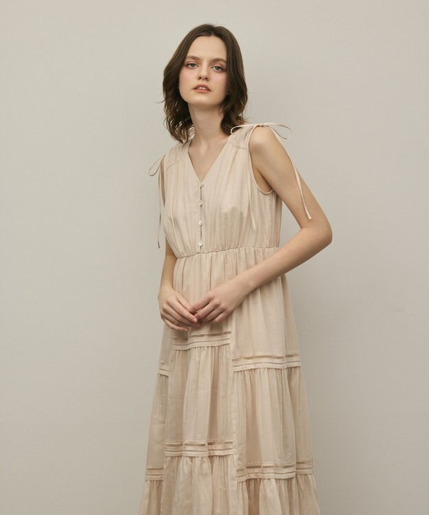 GRACE CONTINENTAL コットンシルクティアードワンピース ベージュ