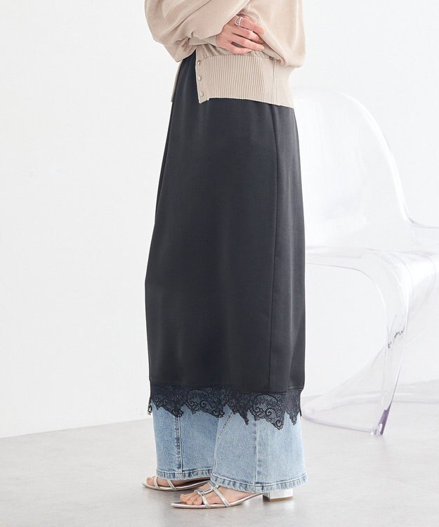 earth music&ecology サテンレーススカート Black