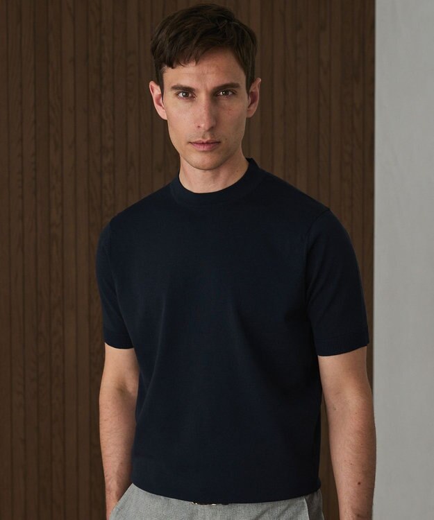 GOTAIRIKU 綿とポリのいいとこどり【洗濯機可】テーラード DRESS BIZ ニットTシャツ ネイビー系