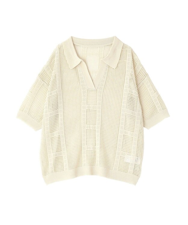 earth music&ecology レーシースキッパーポロニットプルオーバー Ivory